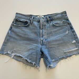 Agolde Light Blue Distressed High-Rise Jean Shorts